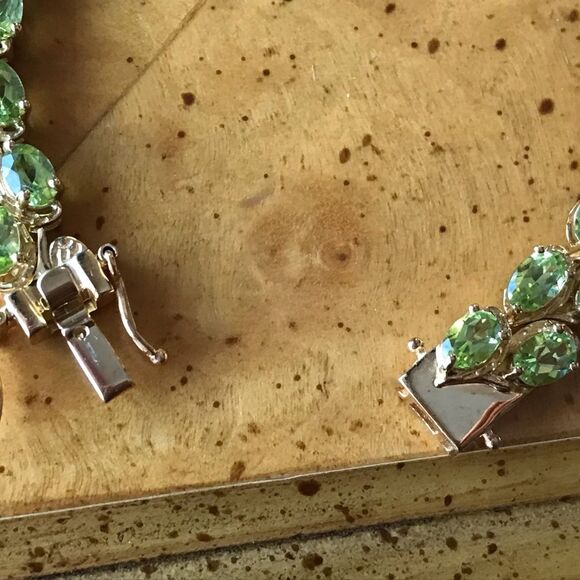 Natural Peridot Sterling Silver 18k Yellow Gold Vermeil Bracelet - Picture 6 of 11